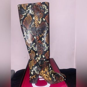 Circus Multicolor Snakeskin print knee high boots with chunky heel size 7.5
